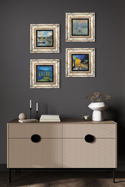Pinecone Van Gogh, Claude Monet Wall Painting Framed Stone Wall Decor 4 Piece Painting Set Wall Art Tk4-1183