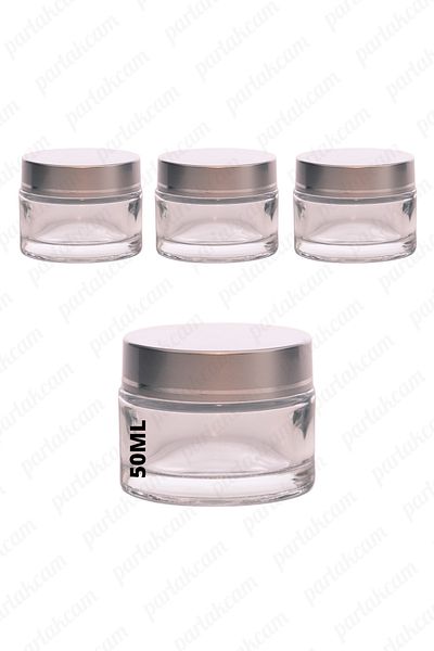 parlakcam 50ml transparent color cream jar glass cream box modern with silver color lid 50cc glass jar 3pcs