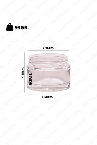 parlakcam 50ml şeffaf renk krem kavanozu cam krem kutusu parlak gold renk kapaklı 50cc cam kavanoz 1 adet
