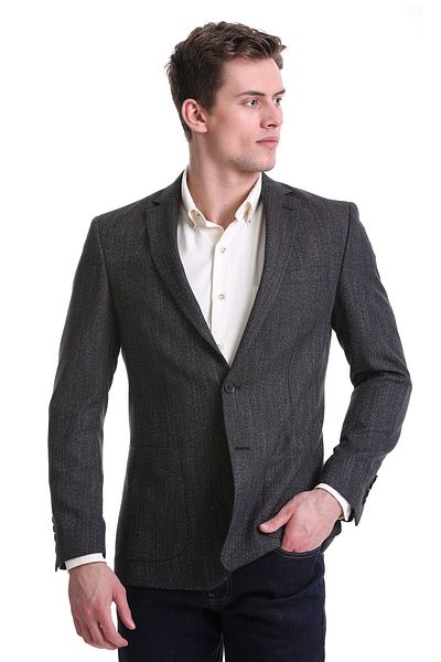 Hatemoğlu Navy Blue Regular Fit Patterned Mono Collar Classic Jacket
