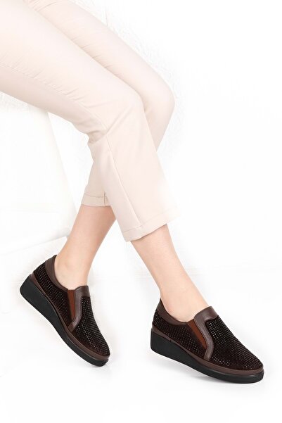 Gondol Hakiki Deri Anatomik Taban Taş Detaylı Ayakkabı Gndl.19570 - Kahverengi - 42