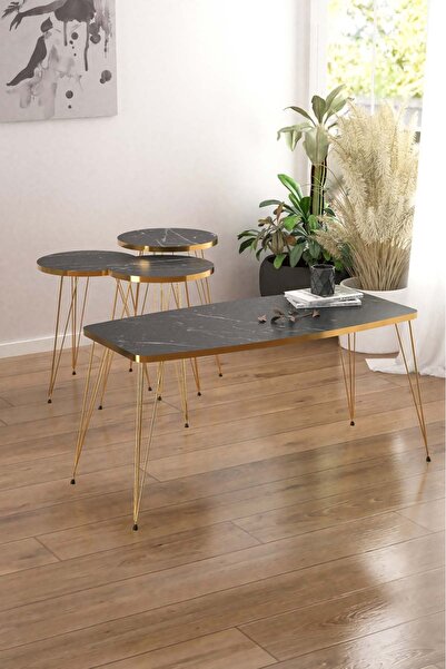 EGEMODÜLER Zigon Sehpa Ve Orta Sehpa 3'lü Zigon Yuvarlak Sehpa Seti Tel Ayak ...