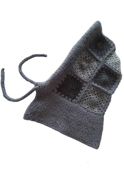 bi ters bi düz Hand Knitted Balaklava Motif Beret