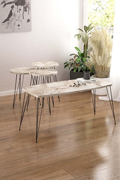 EGEMODÜLER Zigon Sehpa Ve Orta Sehpa 3'lü Zigon Yuvarlak Sehpa Seti Tel Ayak ...