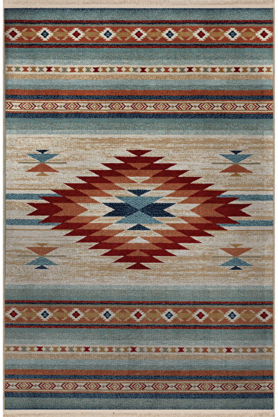 Rugs Modern Halı Çok Renkli Geleneksel Motif Desenli Saçaklı Vintage Dekorati...