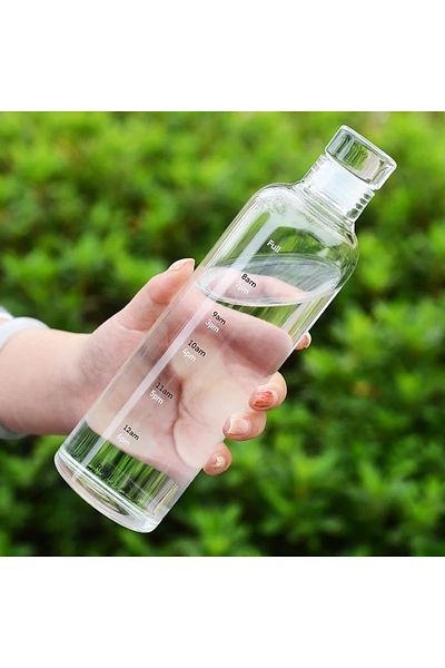 KÜÇÜK EW Healthy Glass Water Bottle 500ml Motivational Leak Proof Water Bottle Borosilicate Glass