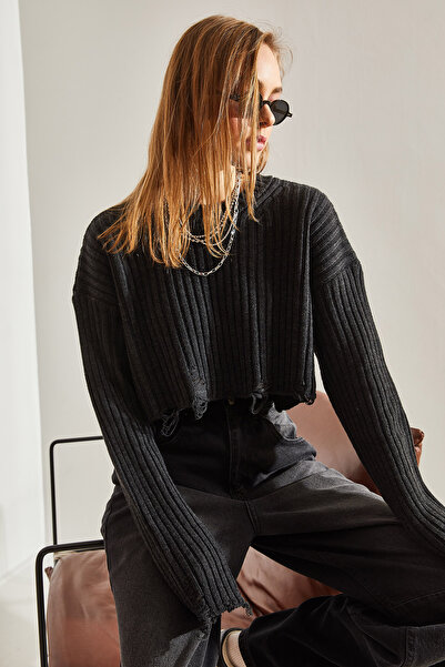 Bianco Lucci Dámský pletený svetr s roztrhaným detailním úpletem