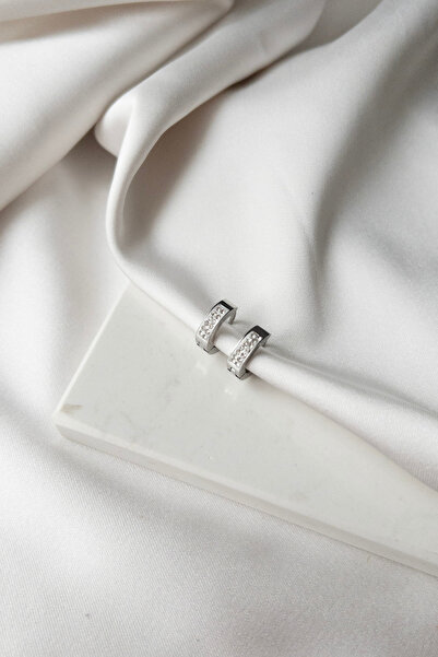 Karflake Narflake Zircon Stone Embroidered Basic Minimal Hoop Stylish Silver Steel Women's Earrings