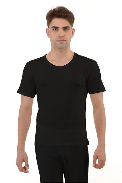 NEHİRİN Black Wool Short Sleeve Men's Undershirt