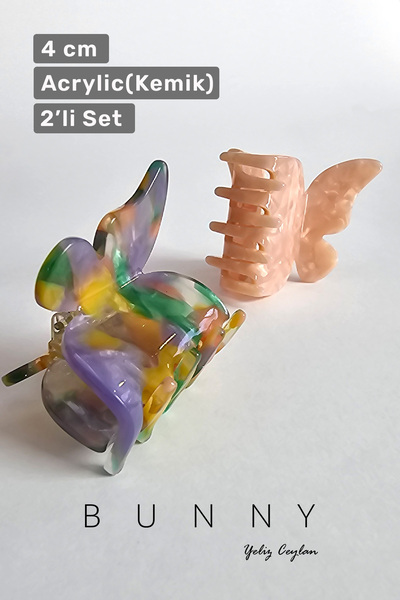 BUNNY مشبك مزلاج أكريليك على شكل فراشة 4 سم (عظم) مجموعة مكونة من قطعتين (لون فاتح)