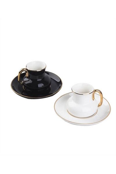 ACAR Porcelain 6-Piece Coffee Cup Set Black & White