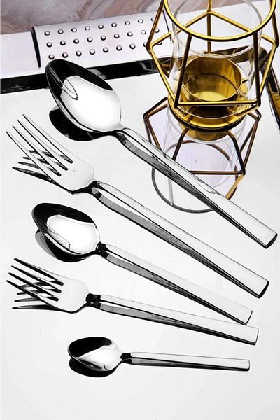 ARVEY 30 Pieces Natural Cutlery Set for 6 Persons Flat Model