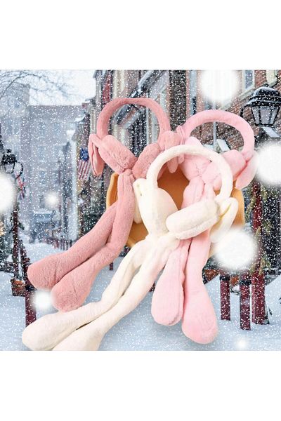 VOSVOS BUTİK Plush Movable Playing Eared (Sound) Children's Ear Warmer Protective Rabbit Earmuff
