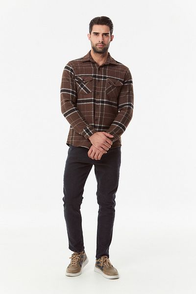 Fulla Moda Ριγέ πουκάμισο ξυλοκόπο με διπλή τσέπη
