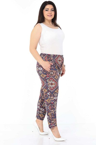 modayız Kilim Pattern Flexible Plus Size Trousers 5d-0990
