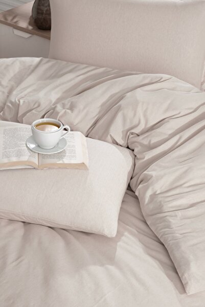 Valezium BEIGE SINGLE DUVET COVER SET ELASTIC SHEET AND 1 PILLOW CASE