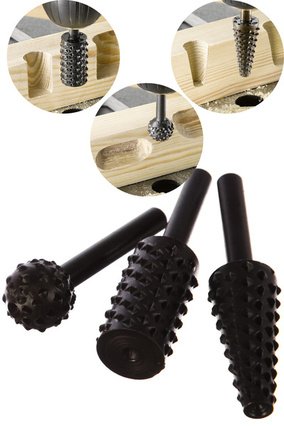 Binbirreyon Raspalama Seti 3 Parça Ağaç Törpü Set Matkap Ucuna Takılan Törpü CE121