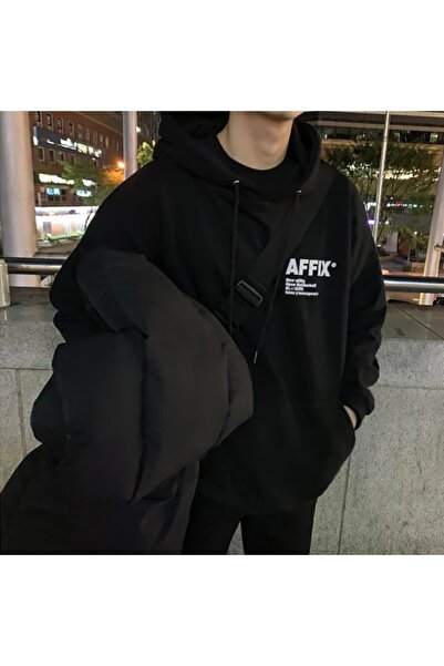 Benisengiydir Black Affix Printed Oversize Hooded Sweatshirt Unisex