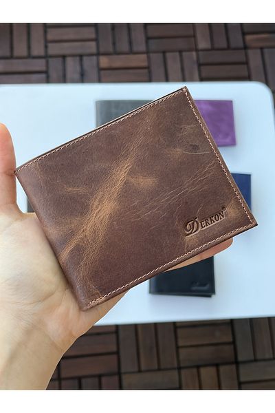 DERKON 100% Genuine Crazy Leather Morry Model Wallet Tan