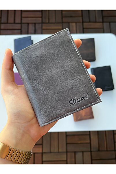 DERKON 100% натуральна шкіра Crazy Deri Murpy модель гаманець сірий колір