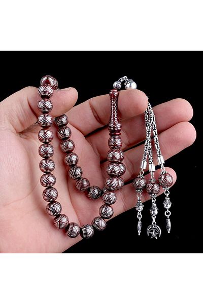 Tesbihsepetim INTENSIVE SILVER EMBROIDERED MASTER WORKING KUKA Rosary