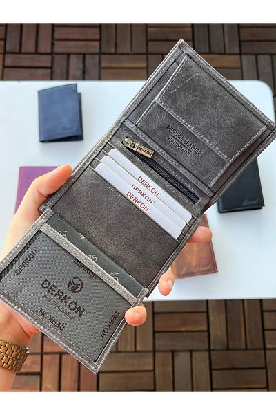 DERKON Πορτοφόλι 100% Γνήσιο Crazy Leather Murpy Model Γκρι Χρώμα