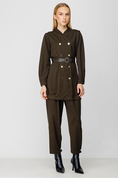 Ghisa Belted Tunic Trousers Set Khaki