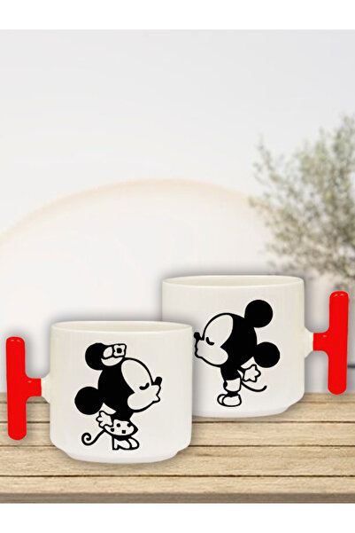 dopdolu promosyon İkili "MICKEY & MINNIE MOUSE" Baskılı T Kulplu Kupa Bardak ...
