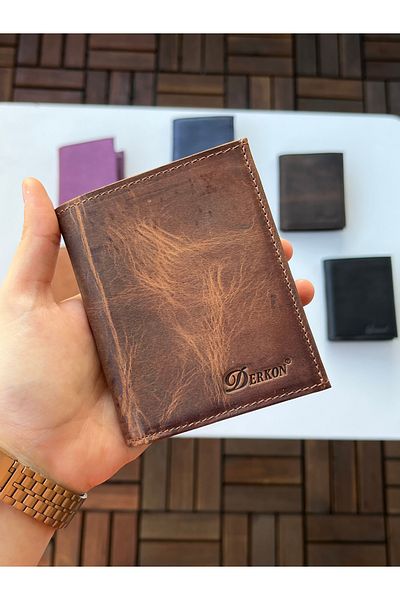 DERKON 100% Genuine Crazy Leather Murpy Model Wallet Tan Color