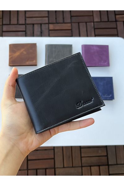 DERKON 100% Genuine Crazy Leather Morry Model Wallet Black