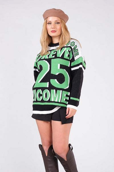 Giyim Dünyası Pulover de damă Forever Written Oversize Tricotaj Negru