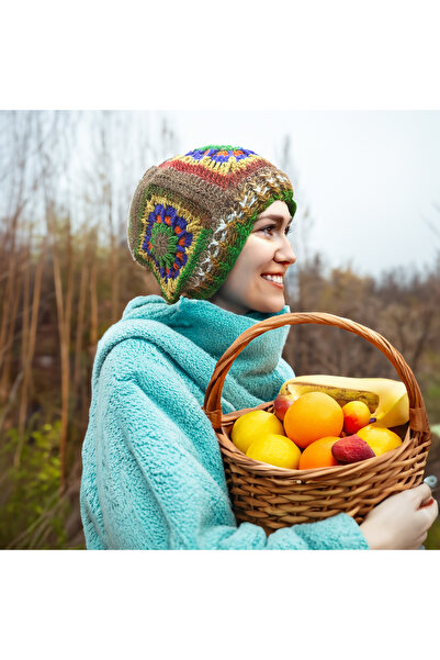 drt tasarım تصميم بوهيمي محبوك يدويًا بزخارف مربعة - قبعة صغيرة