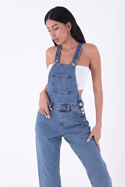 RICHMOST Yanları Düğme Detaylı Dekoratif Cepli Astarsız Mom Fit Kadın Kot Tul...