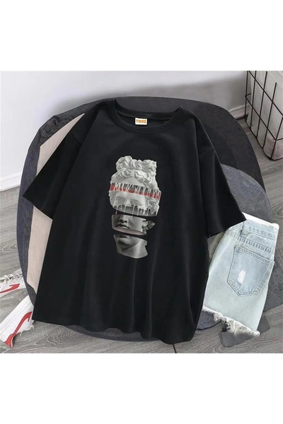 Le Savu Cap segmentat cu imprimeu Culoare neagră Unisex supradimensionat tric...