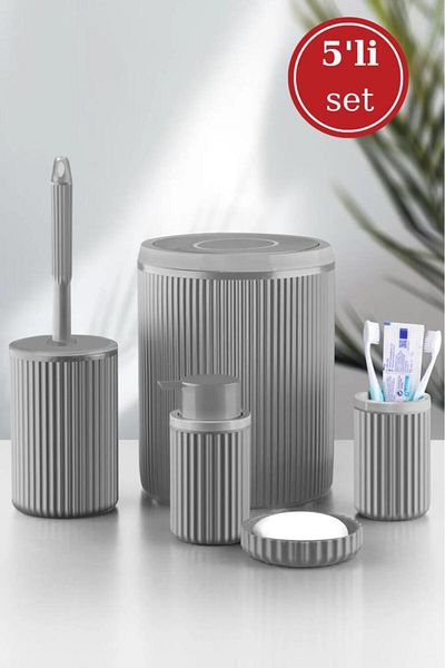 Flora Σετ μπάνιου 5 τεμαχίων (Κάδος απορριμμάτων 6 lt, βούρτσα WC, δοσομετρητής υγρού σαπουνιού, δοσομετρητής στερεού σαπουνιού, θήκη οδοντόβουρτσας)