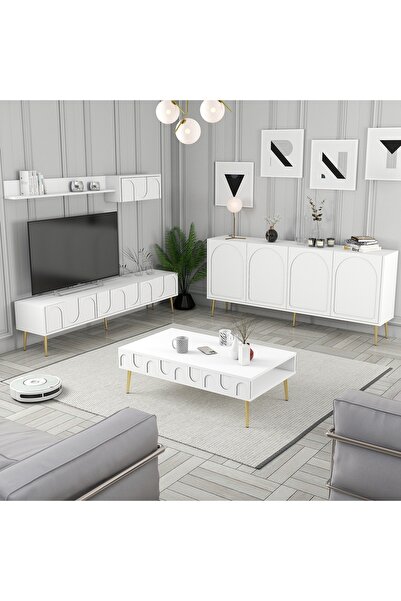 Variant Mobilya Lyon 3lü Salon Takımı - Beyaz / Altın