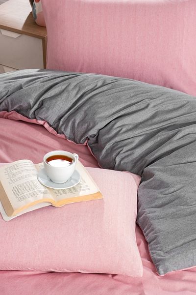 Valezium ANTHRACITE-DAMSON DOUBLE PERSONAL Duvet Cover Set with Elastic Sheet and 2 Pillowcases