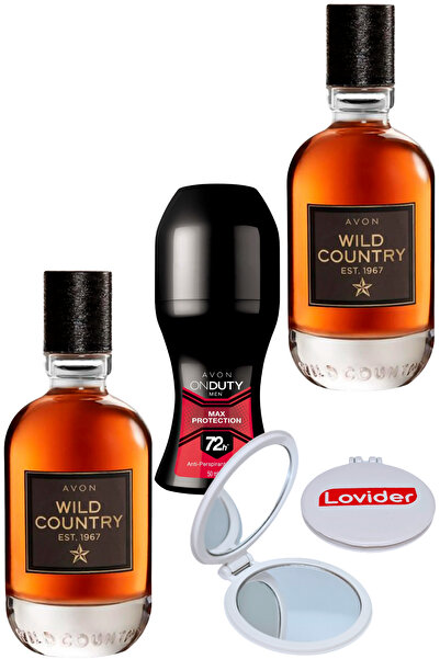 AVON Wild Country Erkek Parfüm EDT 75ml x 2 Adet + Roll-on + Lovider Cep Ayna...
