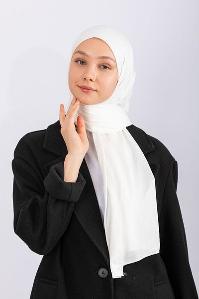 hijabchi Χτενισμένο Βαμβακερό Σάλι Τζέρσεϊ Σάλι - Εκρού