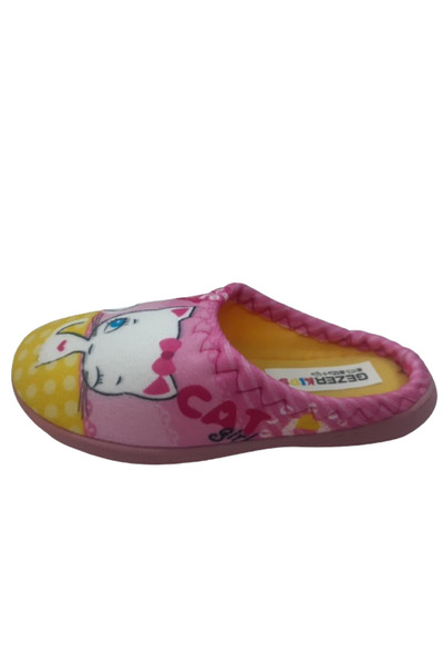 GEZER Kız Çocuk Pembe Sarı Kedi Figürlü Ev İçi Terlik