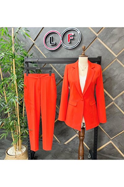 nodilife Düğmeli Atlas Takım Elbise Turuncu
