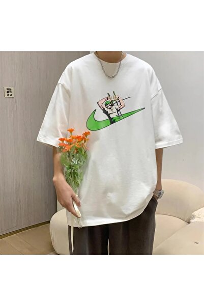 Le Savu Μπλουζάκι Roronoa Zoro με τύπωμα Λευκό Χρώμα Unisex oversized Touz