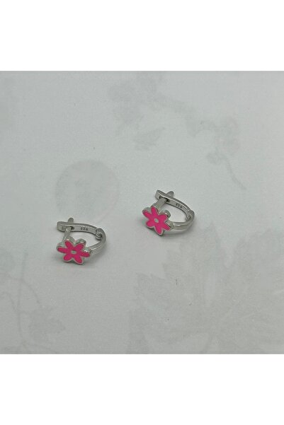 Selen’S Gümüş 925 Ayar Pembe Çiçek Çocuk Küpesi Motif Çocuk Küpe