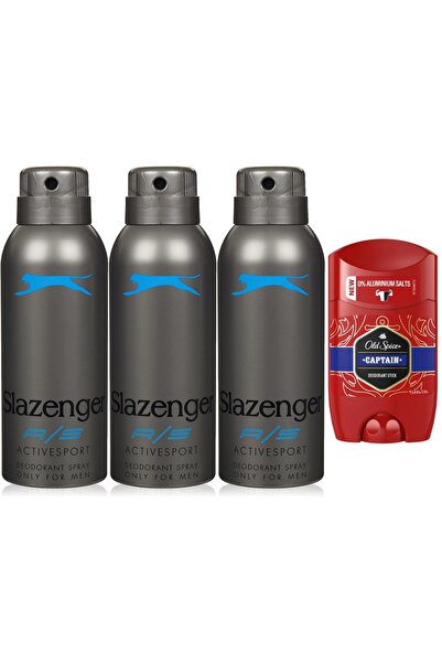 Slazenger 150 Ml Active Sport Mavi Deodorant 3 Adet + Old Spice Captain Erkek...