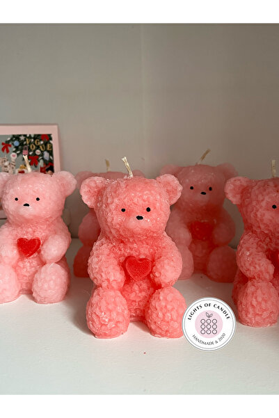 lıghts of candle handmade & 2020 Pofuduk Görünümlü Pembe Kalp Tutan 14 Şubat ...