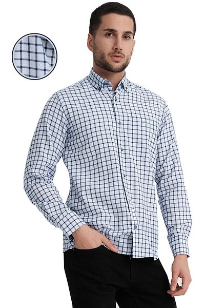 Varetta Ανδρικό πουκάμισο με μακρυμάνικο μπλε Navy Blue Classic Cut με τσέπες με κουμπιά πέτο