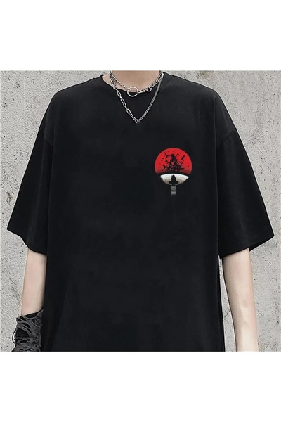 Le Savu Μπλουζάκι Uchiha Clan με τύπωμα σε μαύρο χρώμα Unisex oversized Le Savu