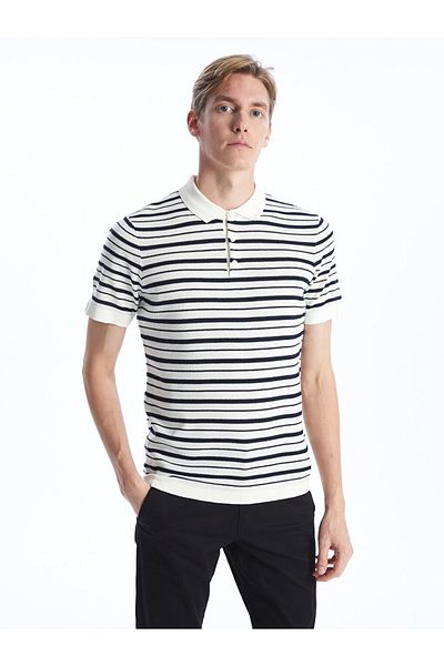 LC Waikiki Men's Striped Polo Collar Sweater - Short Sleeve