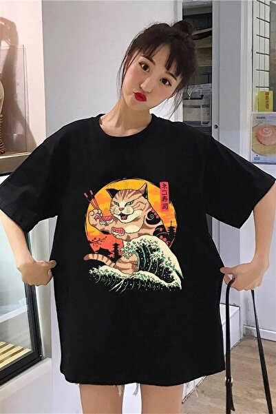 Le Savu Μπλουζάκι Artist Cat με τύπωμα Μαύρο Χρώμα Unisex oversized Le Savu