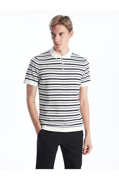LC Waikiki Men's Striped Polo Collar Sweater - Short Sleeve